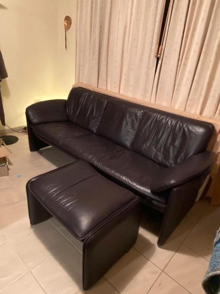 Lederen zetel en bankje (Leolux), Huis en Inrichting, Zetels | Zetels, Gebruikt, Rechte bank, Driepersoons, 200 tot 250 cm, 75 tot 100 cm