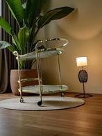 Vintage gouden barcart / bijzettafeltje met fumé glas, Ophalen of Verzenden