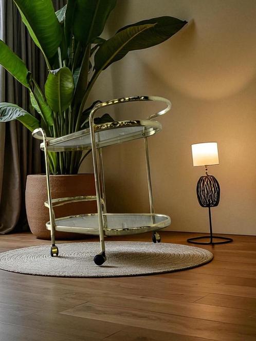 Vintage gouden barcart / bijzettafeltje met fumé glas, Verzamelen, Retro, Ophalen of Verzenden