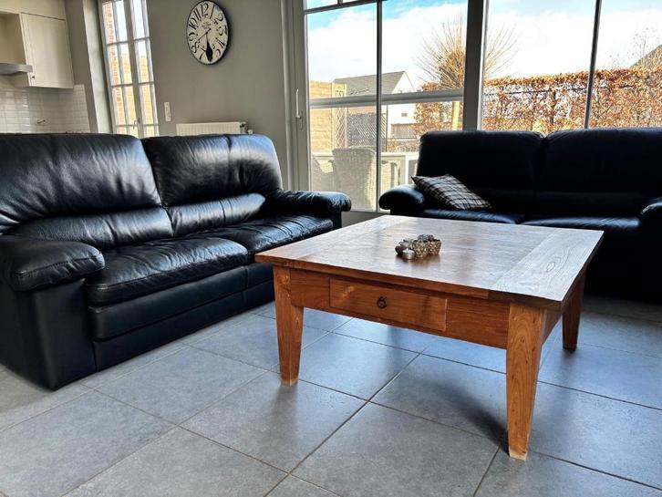 Leder salon, Huis en Inrichting, Zetels | Zetels, Gebruikt, Rechte bank, Tweepersoons, 150 tot 200 cm, 75 tot 100 cm, Leer, Ophalen