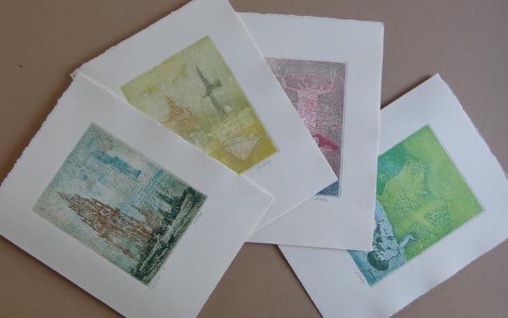 ANDRE GOEZU / LOT 4 STUKS / ANTWERPEN / KLEURETS / 32x25cm, Antiek en Kunst, Kunst | Litho's en Zeefdrukken, Ophalen of Verzenden