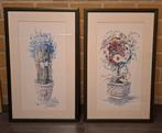 Kaders (2) met waterverf-tekening, Huis en Inrichting, Woonaccessoires | Lijsten, Ophalen, Minder dan 50 cm, Gebruikt, 50 tot 75 cm