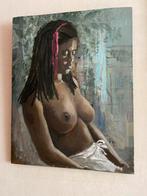 Schilderij op hout „rustende vrouw”, Antiek en Kunst, Ophalen of Verzenden