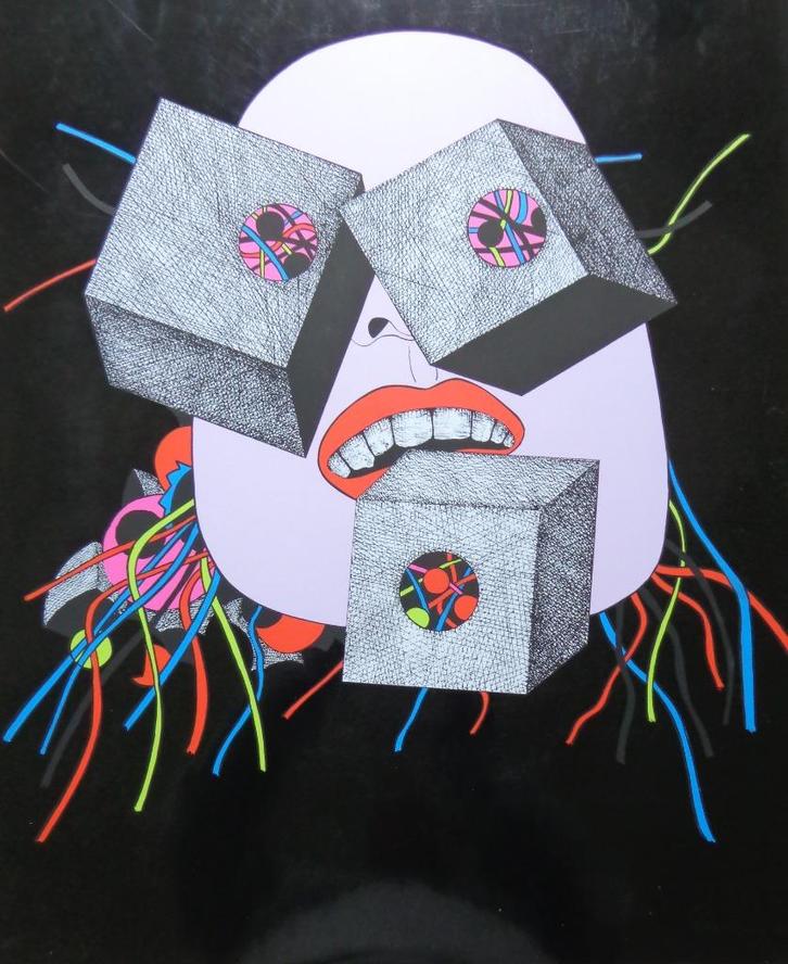 PAUL VAN HOEYDONCK / ROBOTHOOFD / ZEEFDRUK / 73x55cm / SIG, Antiek en Kunst, Kunst | Litho's en Zeefdrukken, Ophalen of Verzenden