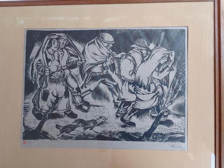 Nico Eekman 1889 - 1973  Houtsnede 2  Gezelschap, Antiek en Kunst, Kunst | Etsen en Gravures, Verzenden