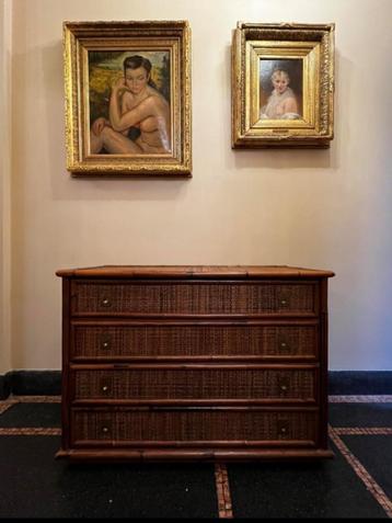 Duo commode et table de nuit ROTIN VINTAGE DAL VERA, Enlèvement