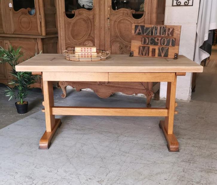 Oude kloostertafel in zware eik + 2 lades L 150 B 73 H 77, Huis en Inrichting, Tafels | Eettafels, Gebruikt, 50 tot 100 cm, 150 tot 200 cm
