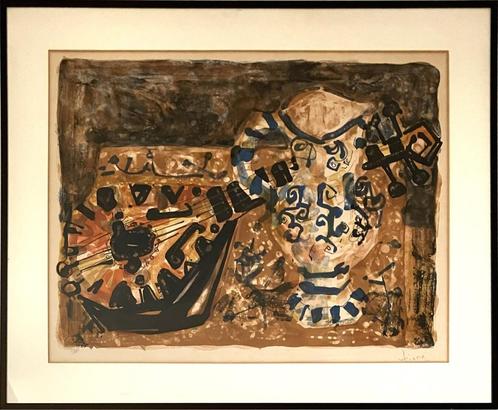 Paul Augustin Aïzpiri - Nature Morte À La Guitare (Kleurenli, Antiek en Kunst, Kunst | Litho's en Zeefdrukken, Ophalen of Verzenden