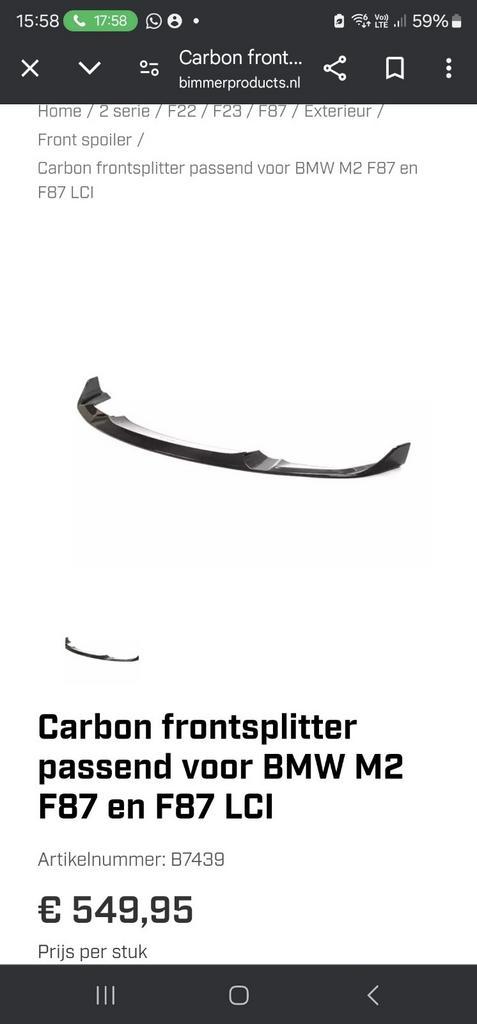 Bmw m2 f87 carbon Diffuser Carbon Frontlip, Auto-onderdelen, Carrosserie, Bumper, BMW, Voor, Nieuw, Ophalen of Verzenden