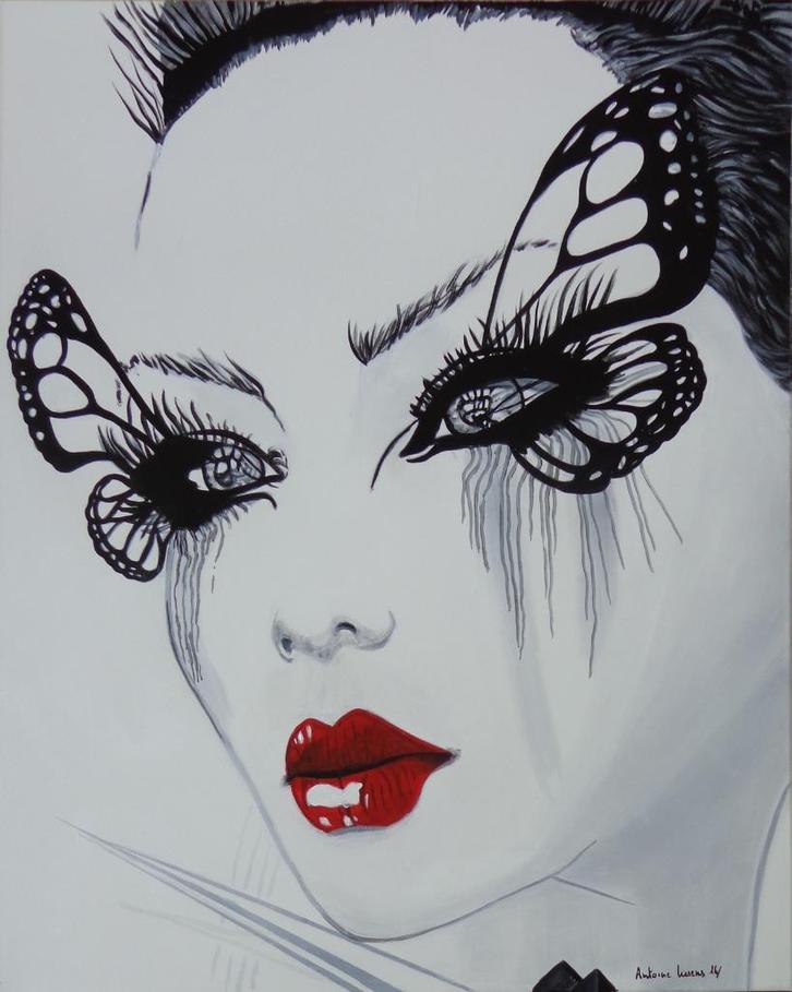 ANTOINE LIESENS / LIKE A BUTTERFLY / ACRYL DOEK / 103x83cm, Antiek en Kunst, Kunst | Schilderijen | Modern, Ophalen