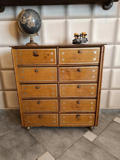 Ancien cartonnier de notaire gaine de cuir cognac, Antiek en Kunst, Antiek | Meubels | Kasten, Ophalen of Verzenden