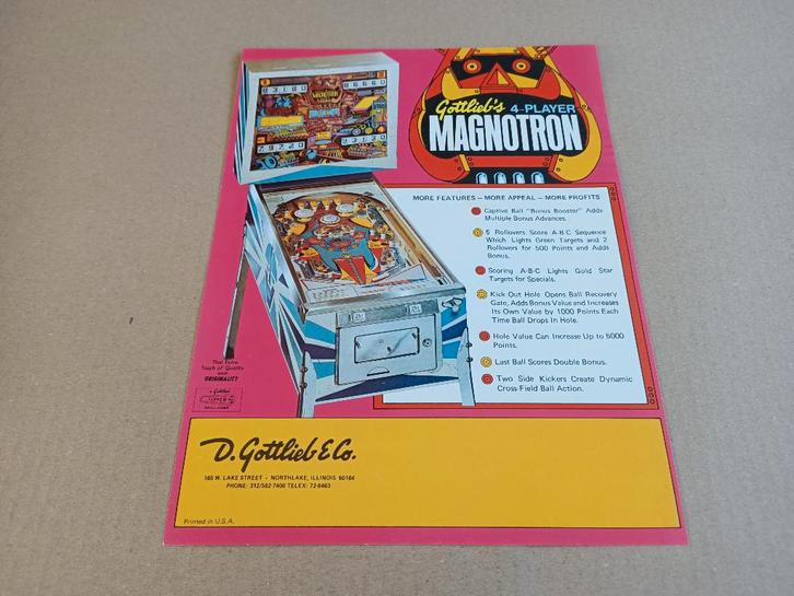 Flyer: Gottlieb Magnotron (1974) Flipperkast, Collections, Machines | Flipper (jeu), Gottlieb, Envoi