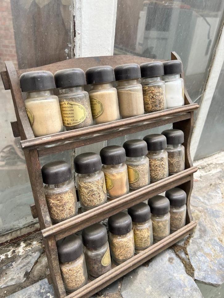 étagère vintage flacons herbes aromatiques, Antiek en Kunst, Curiosa en Brocante, Ophalen of Verzenden