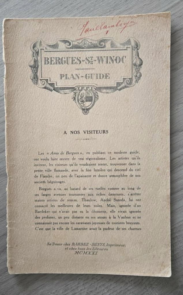 Bergues-St-Winoc plan-guide 1922, Antiquités & Art, Antiquités | Livres & Manuscrits, Enlèvement ou Envoi