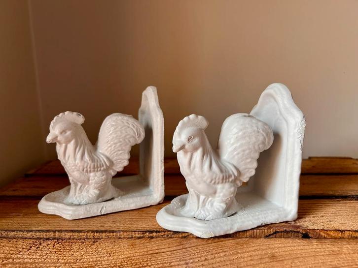 Duo deurstoppers of boekensteunen kip of haan in gietijze, Antiek en Kunst, Curiosa en Brocante, Ophalen of Verzenden