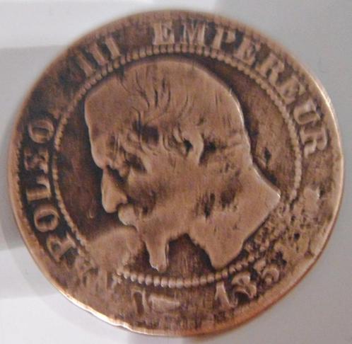 Pièce de monnaie de 5 cen times Napoléon III Tête nue, 185?, Postzegels en Munten, Munten | Europa | Euromunten, Losse munt, 5 cent