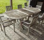 Tuintafel en 7 stoelen, Tuin en Terras, Tuintafels, Ophalen, Gebruikt, Ovaal, Teakhout