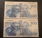500 Belgische frank, opeenvolgende serienummers, Postzegels en Munten, Bankbiljetten | België, Ophalen of Verzenden