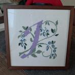 Kader met  " Letter J " in kruisjessteek ., Ophalen of Verzenden