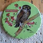 Jet decoratiebord / wandbord met uil en bloesem, Happiness, Verzamelen, Ophalen of Verzenden, Gebruikt, Vogel, Overige typen