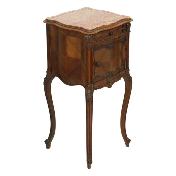 Antieke Gebombeerde Nachtkast Marmer Louis XV Eind 19de Eeuw, Antiek en Kunst, Antiek | Meubels | Kasten, Ophalen