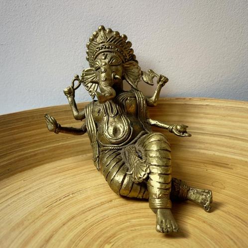 Authentiek Bronzen Ganesha Beeld – 920g, 13x18 cm, Huis en Inrichting, Woonaccessoires | Boeddhabeelden, Zo goed als nieuw, Ophalen