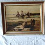 Antiek schilderij gesigneerd M. Flamant - Maritiem tafereel, Ophalen of Verzenden