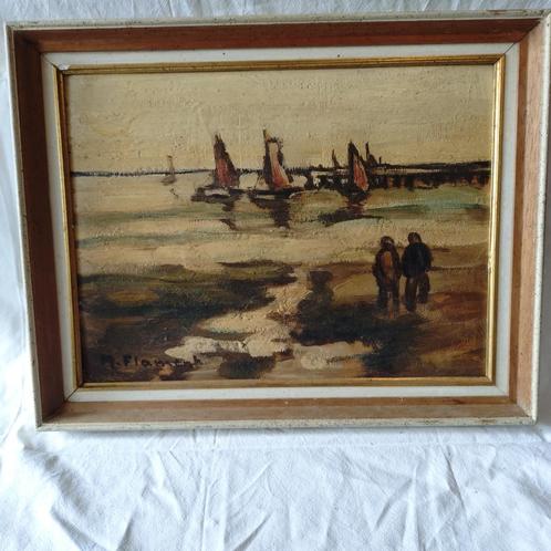 Antiek schilderij gesigneerd M. Flamant - Maritiem tafereel, Antiek en Kunst, Kunst | Schilderijen | Klassiek, Ophalen of Verzenden