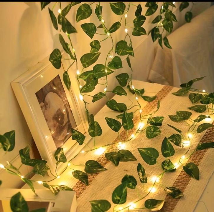 Jungle blaadjes LED-slinger 2m - 20 LED's - Groene blaadjes, Tuin en Terras, Buitenverlichting, Nieuw, Led strip, Overige materialen