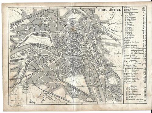 1871 - Liège / plan de la ville, Antiek en Kunst, Kunst | Etsen en Gravures, Verzenden