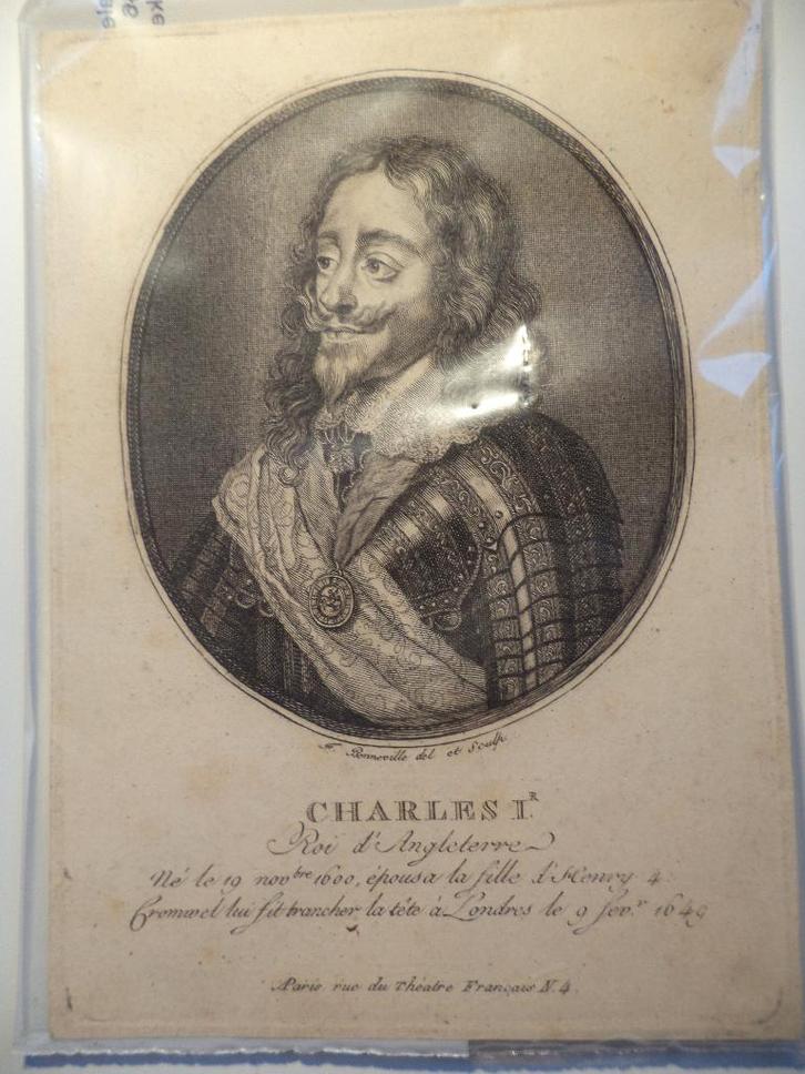 17E. gravure portret Roi King Charles I England, Bonneville, Antiek en Kunst, Kunst | Etsen en Gravures, Ophalen of Verzenden