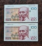2 OPEENVOLGEND 100 Frank 1989-1992 Beyaert.      FDC, Postzegels en Munten, Bankbiljetten | België, Ophalen of Verzenden, Los biljet