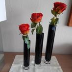 Stijlvolle set Leonardo vazen - handmade., Huis en Inrichting, Ophalen, Zo goed als nieuw, Zwart, Glas
