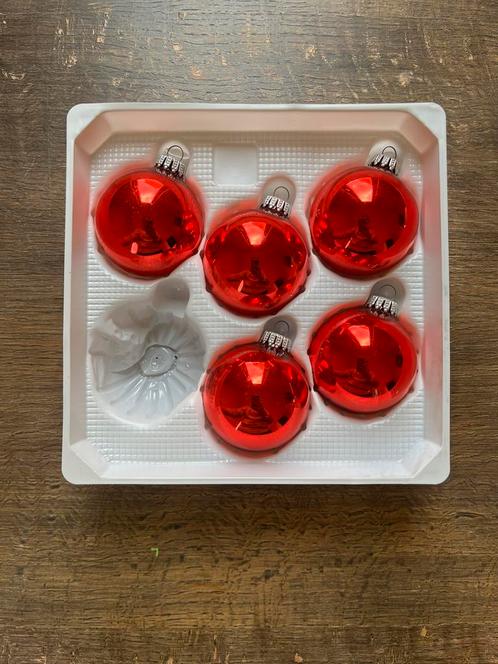 5 rode kerstballen gemaakt uit cristal, Diversen, Kerst, Gebruikt, Ophalen of Verzenden