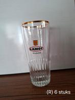 Set van 6 Lamot Pilsor glazen met goudrand, Verzamelen, Ophalen of Verzenden, Zo goed als nieuw