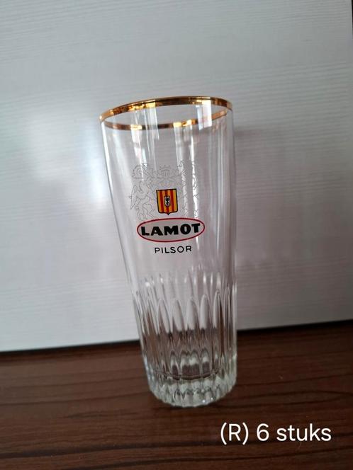 Set van 6 Lamot Pilsor glazen met goudrand, Verzamelen, Biermerken, Zo goed als nieuw, Ophalen of Verzenden