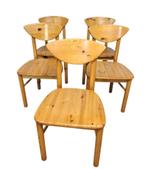 Mid century design Rainer Daumiller 5 stoelen + eettafel, Bruin, Verzenden, Design, Zo goed als nieuw