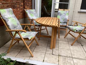 Eiken tuinset inclusief parasol. In nieuwstaat! Eettafel disponible aux enchères