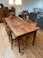 Oude houten tafel + vintage Scandinavische stoelen, Rectangulaire, Vintage, Teck, 50 à 100 cm