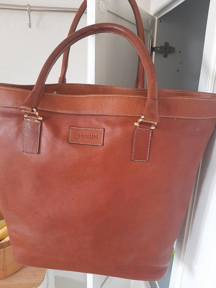 POLLINI grote reistas in cognacbruin leer, Handtassen en Accessoires, Tassen | Damestassen, Zo goed als nieuw, Bruin, Ophalen of Verzenden