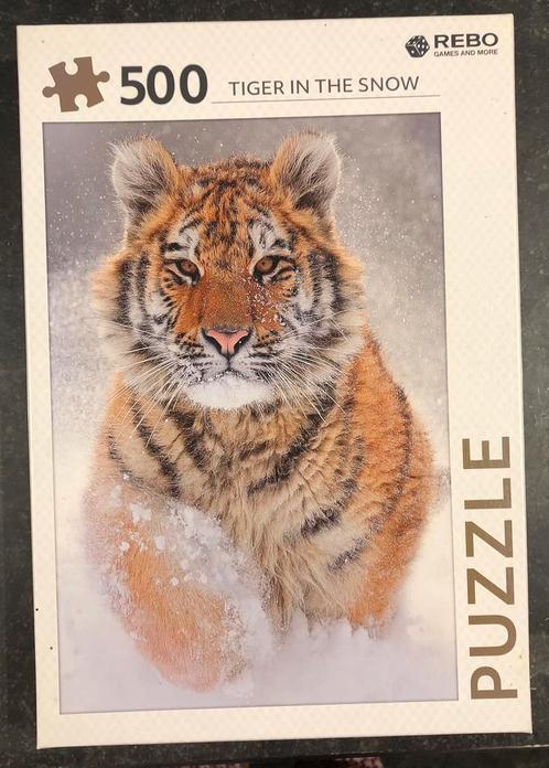 Rebo Puzzel - Tiger in the Snow - 500 stuks - vaste prijs, Hobby en Vrije tijd, Denksport en Puzzels, Zo goed als nieuw, Legpuzzel