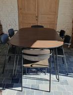 tafel met 6 stoelen - houten blad, stalen onderstel, Huis en Inrichting, Tafels | Eettafels, Ophalen, Gebruikt, 50 tot 100 cm