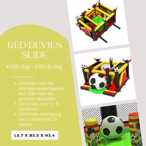 Springkasteel RED DEVILS SLIDE te huur, Hobby en Vrije tijd, Feestartikelen | Verhuur, Zo goed als nieuw, Ophalen
