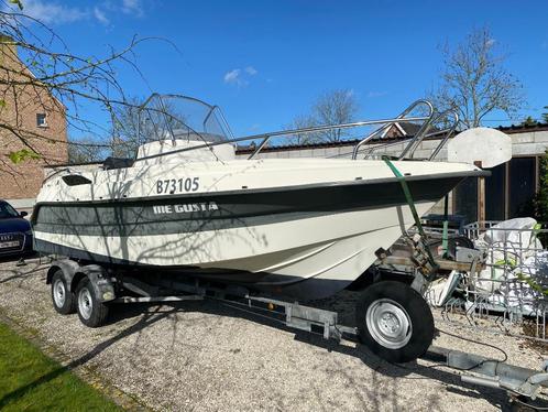 motorboot + trailer, Watersport en Boten, Motorboten en Motorjachten, Zo goed als nieuw, Polyester, 6 tot 9 meter, Benzine, Binnenboordmotor