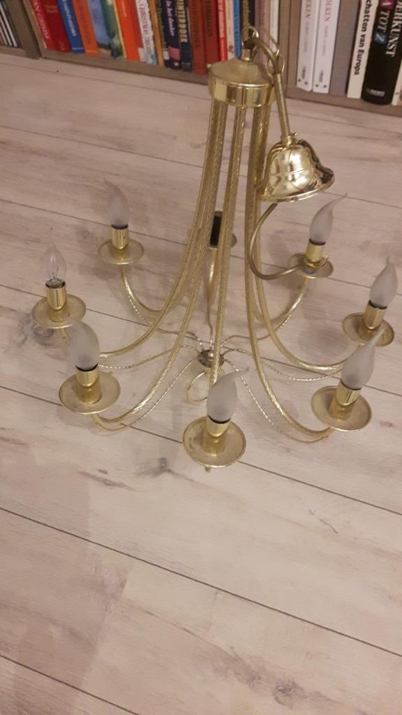 verfijnd lichtgouden- koperkleurig lustertje, Huis en Inrichting, Lampen | Kroonluchters, Gebruikt, Ophalen