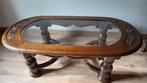 Massief Eiken salontafel en bijzettafel met glas, Antiek en Kunst, Ophalen