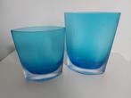 2 moderne blauwe glazen designvazen, Ophalen, Blauw, Minder dan 50 cm, Glas