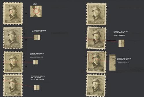 BELGIUM 1919 8x OBP/COB 166 STUDIE VARIATIES/CURIOSITEITEN M, Postzegels en Munten, Postzegels | Europa | België, Koninklijk huis