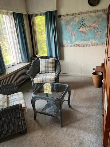 2 rieten stoelen met tafeltje beschikbaar voor biedingen