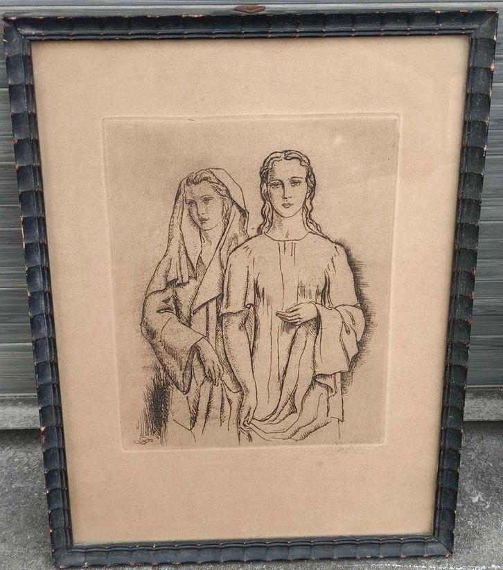 Gravure femme signe Louis buisseret, Antiek en Kunst, Kunst | Etsen en Gravures, Ophalen of Verzenden